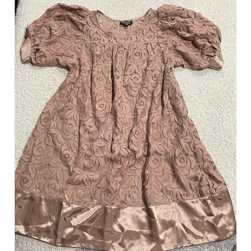 Adrianna Papell Women's Size 4 Puff Sleeve All Over Lace Mini Dress Dusty Pink